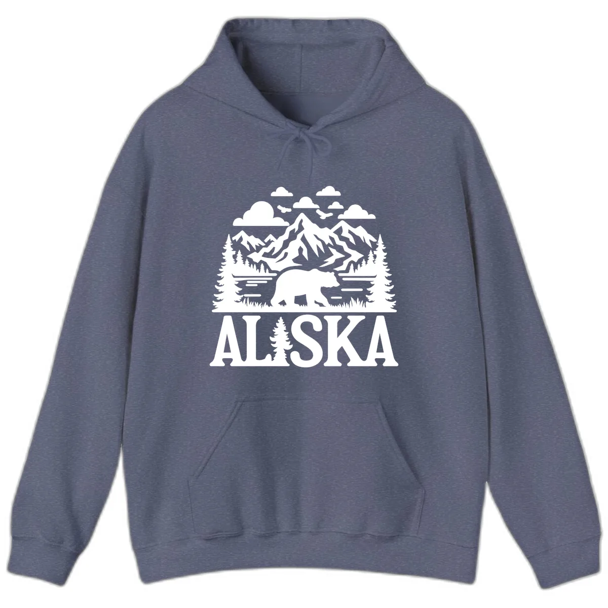 Alaska Bear Mountain Forest Landscape Hoodie in Heather Navy