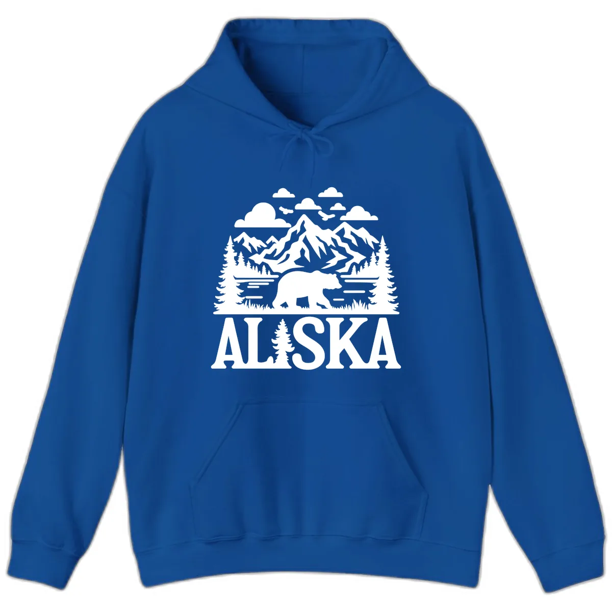 Alaska Bear Mountain Forest Landscape Hoodie in Royal