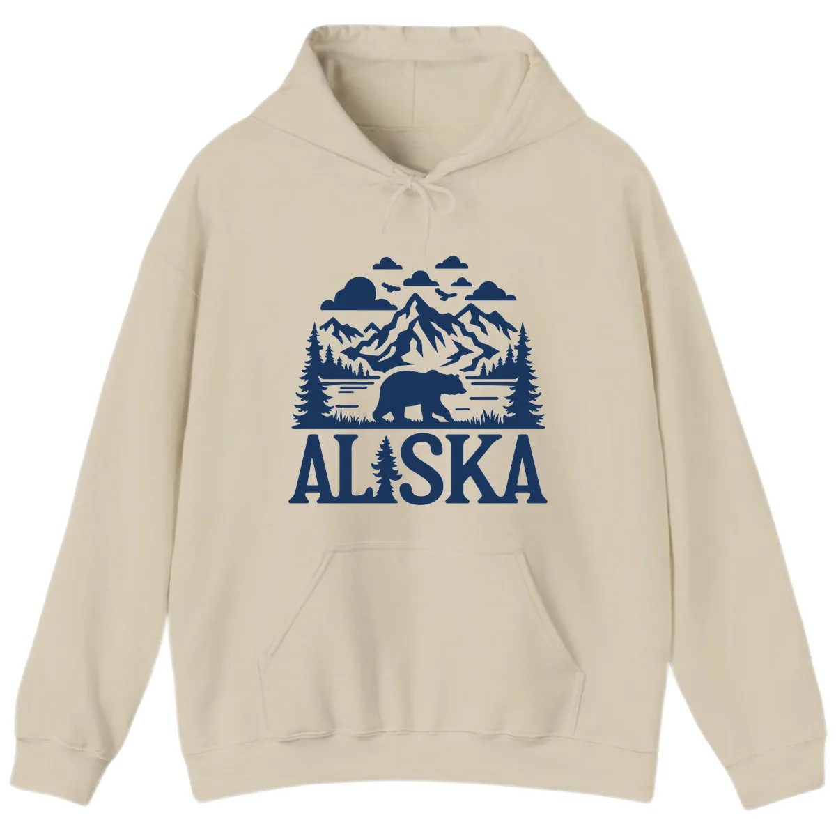 Alaska Bear Mountain Forest Landscape Hoodie in Sand