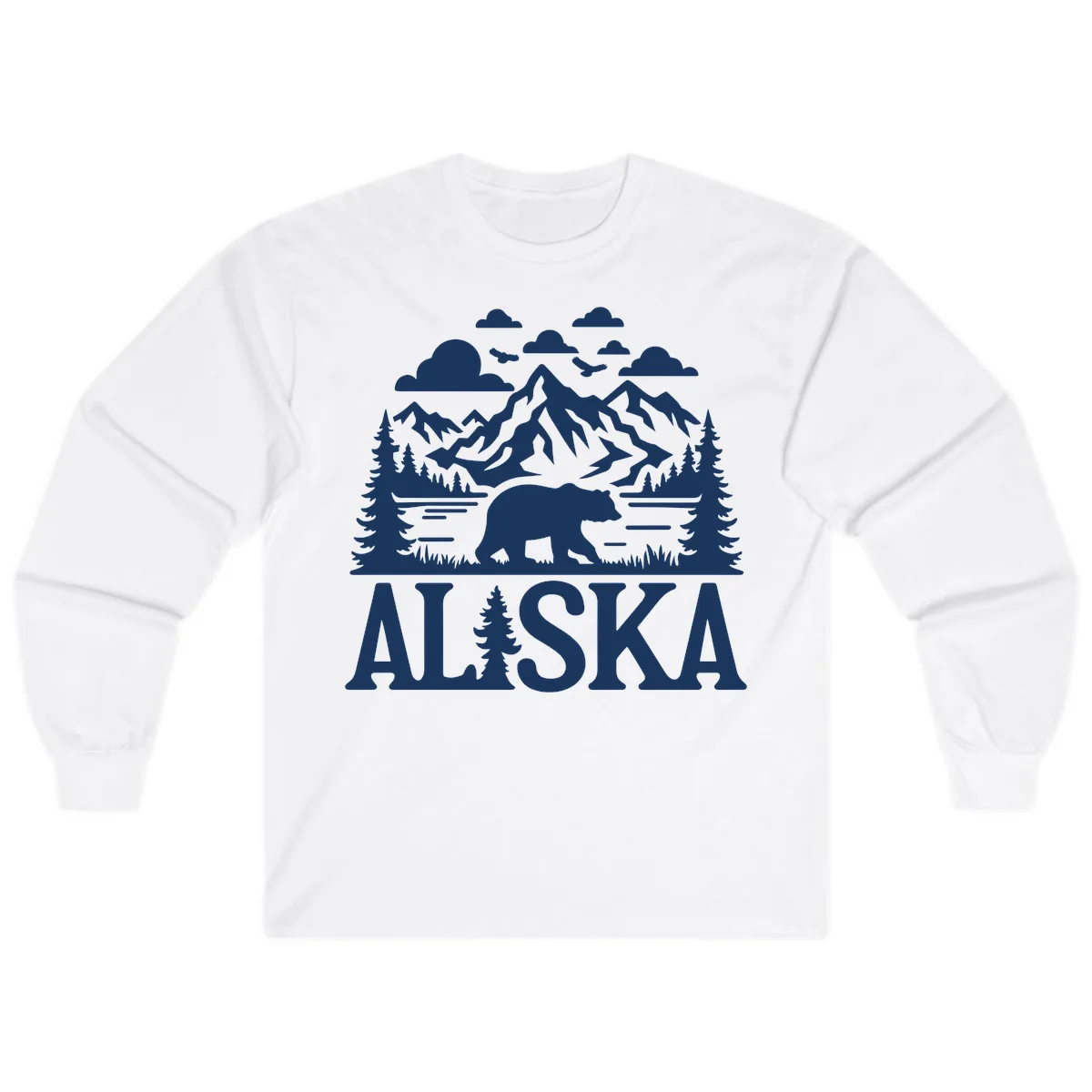 Alaska Bear Mountain Forest Landscape Long Sleeve in White