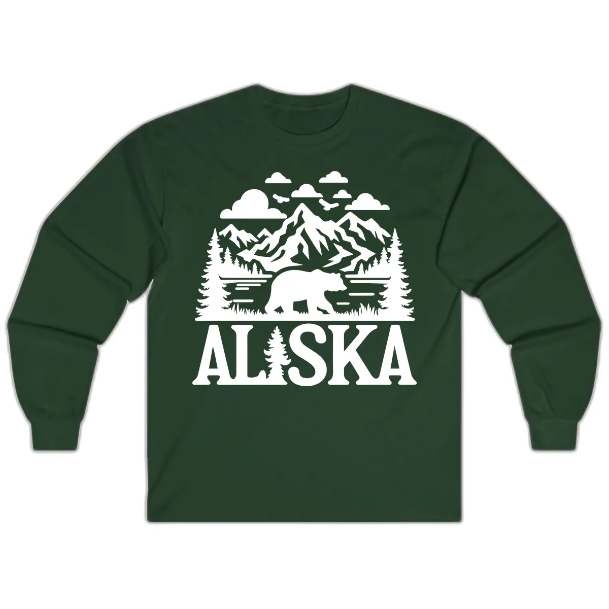 Alaska Bear Mountain Forest Landscape Long Sleeve in Forest Green