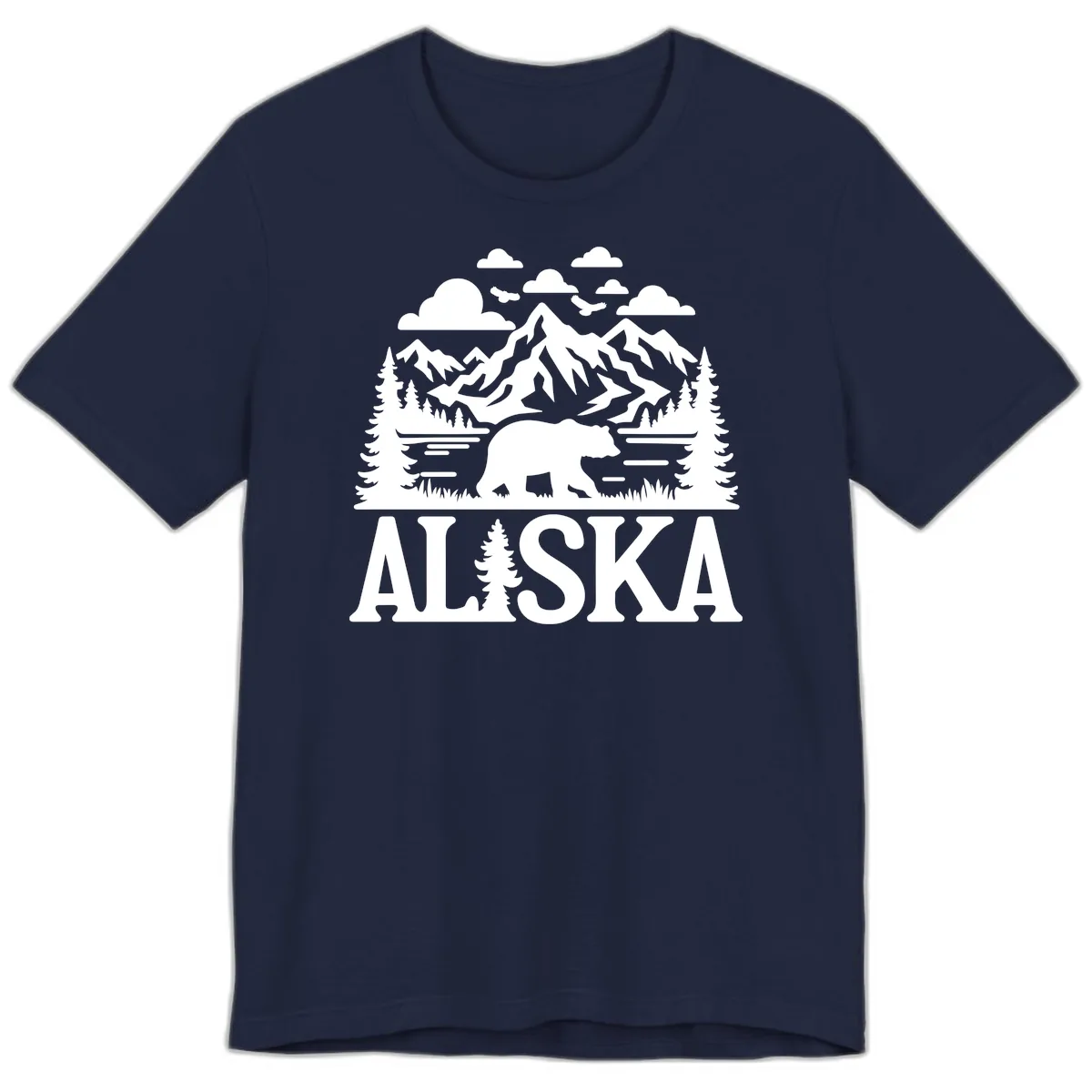 Alaska Bear Mountain Forest Landscape Premium T-Shirt in Navy