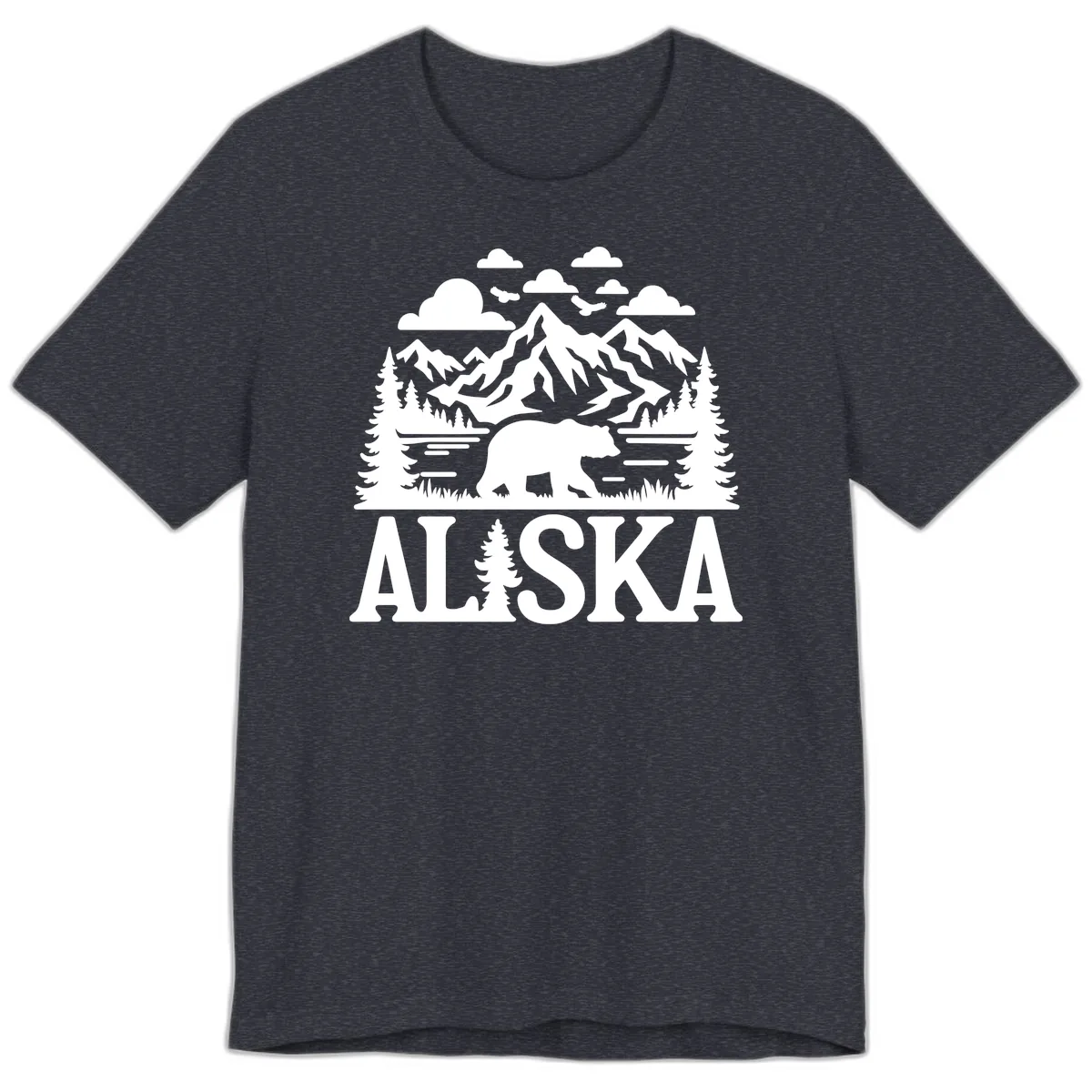 Alaska Bear Mountain Forest Landscape Premium T-Shirt in Heather Navy