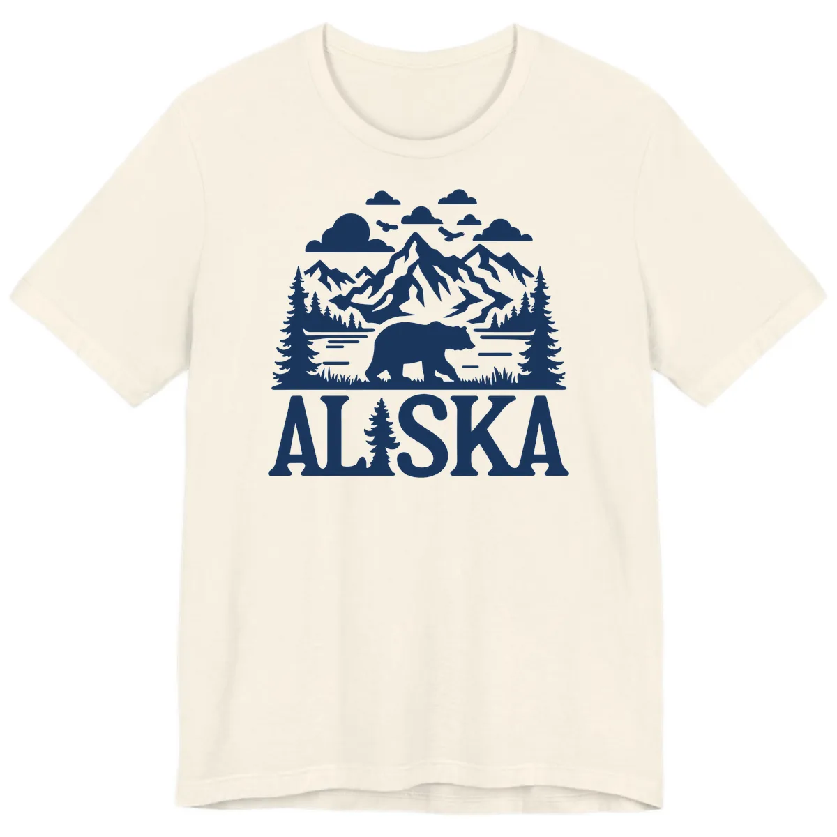 Alaska Bear Mountain Forest Landscape Premium T-Shirt in Natural