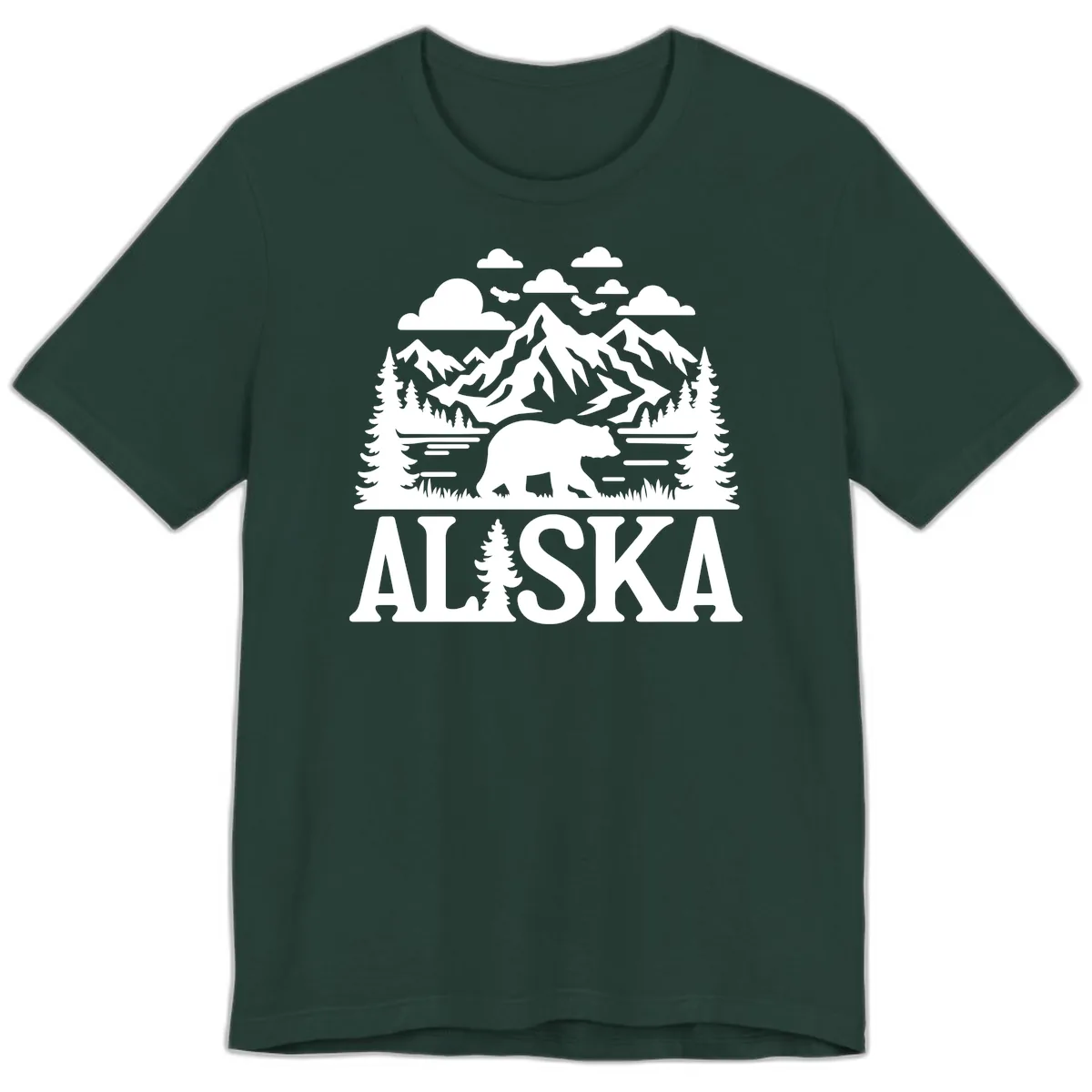 Alaska Bear Mountain Forest Landscape Premium T-Shirt in Forest