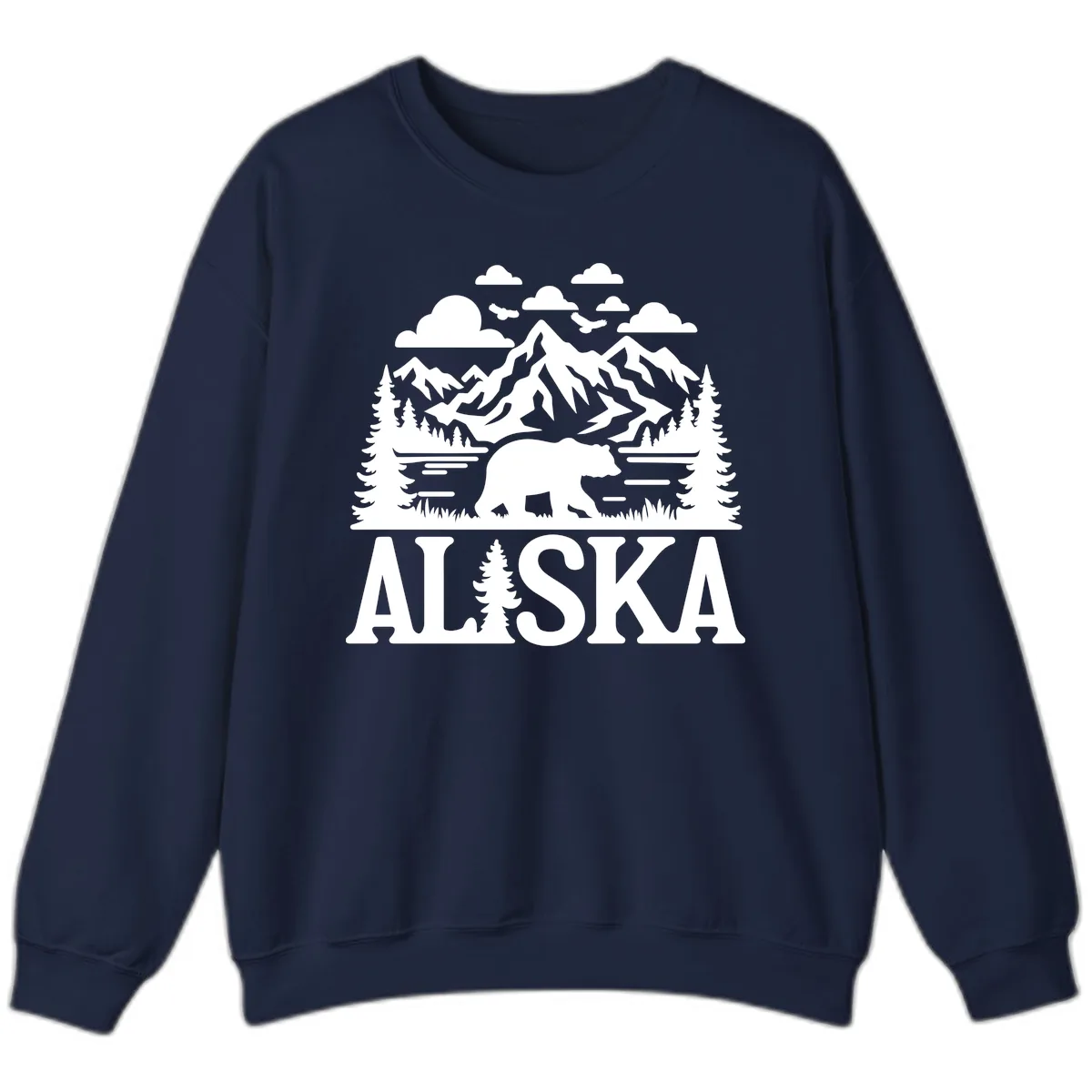 Alaska Bear Mountain Forest Landscape Sweatshirt in Navy
