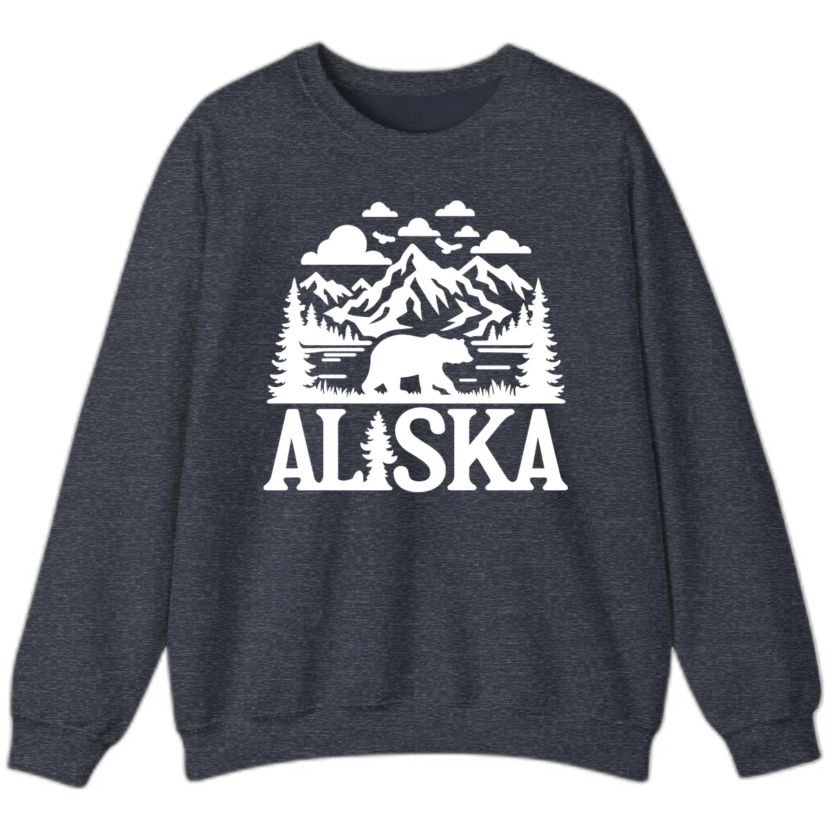 Alaska Bear Mountain Forest Landscape Sweatshirt in Heather Sport Dark Navy