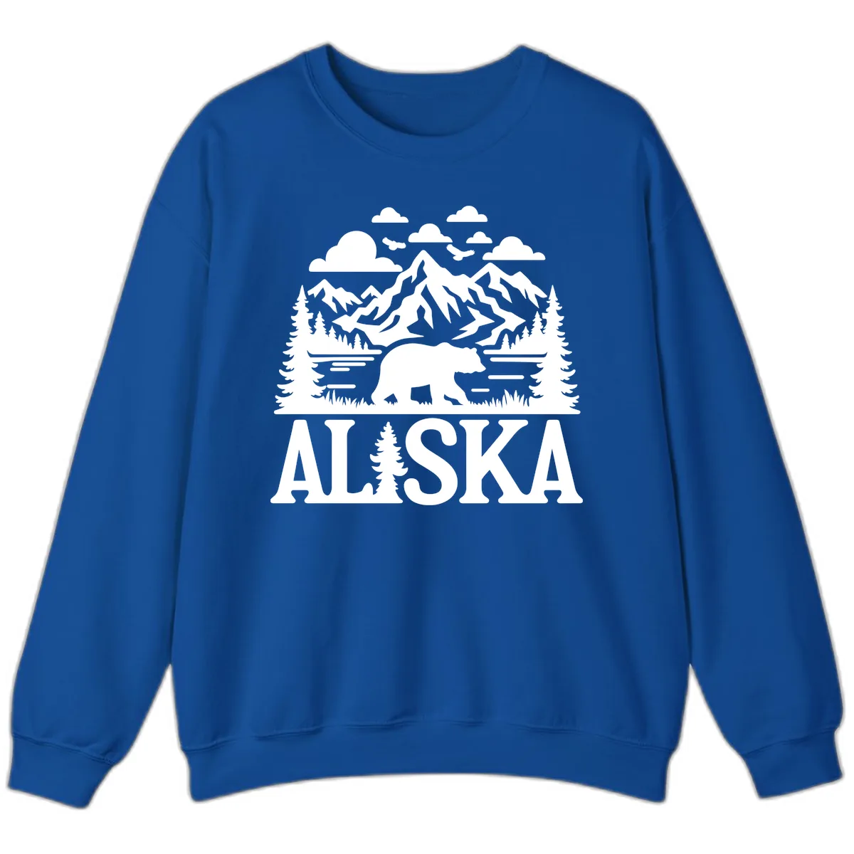 Alaska Bear Mountain Forest Landscape Sweatshirt in Royal