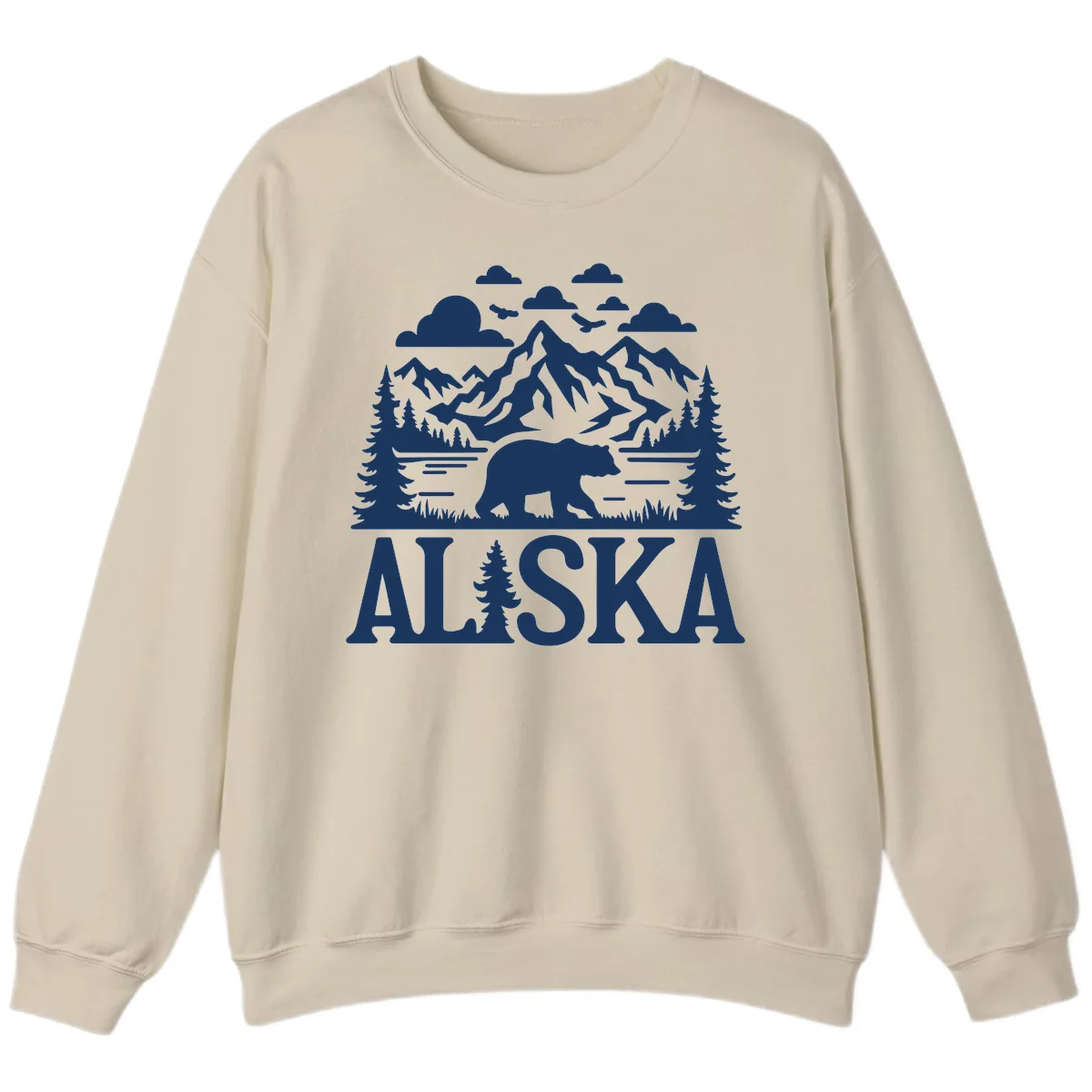 Alaska Bear Mountain Forest Landscape Sweatshirt in Sand