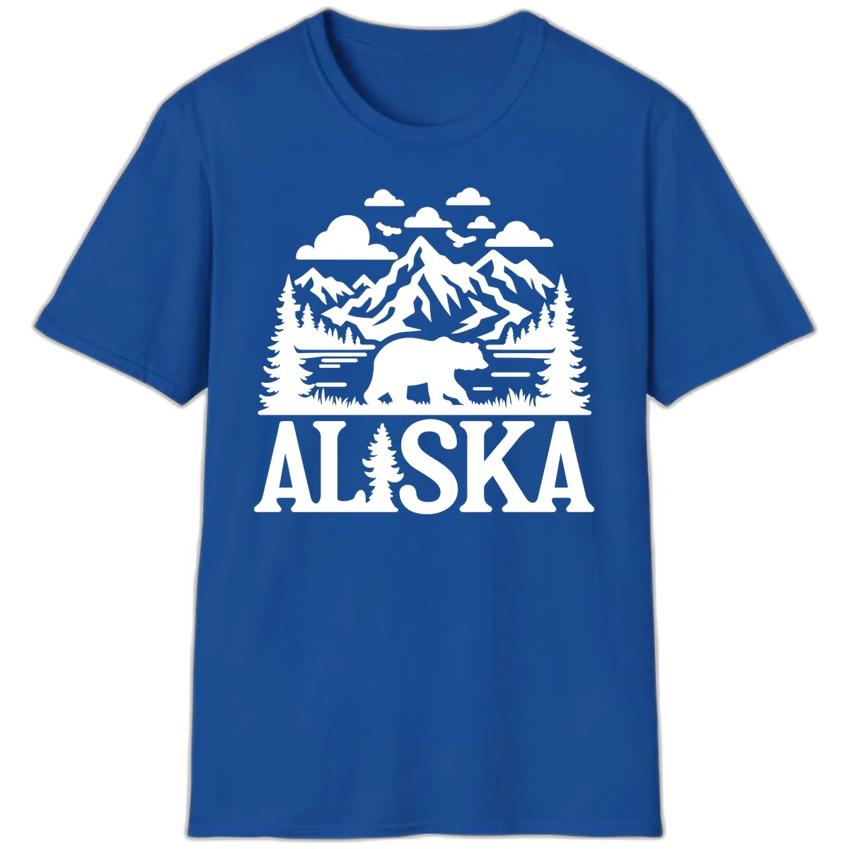 Alaska Bear Mountain Forest Landscape T-Shirt in Royal