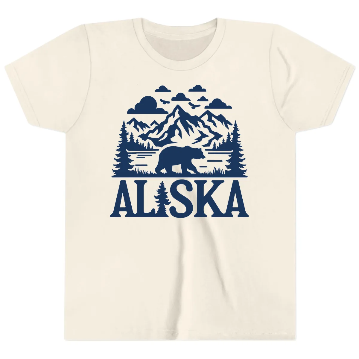 Alaska Bear Mountain Forest Landscape Youth T-Shirt in Natural