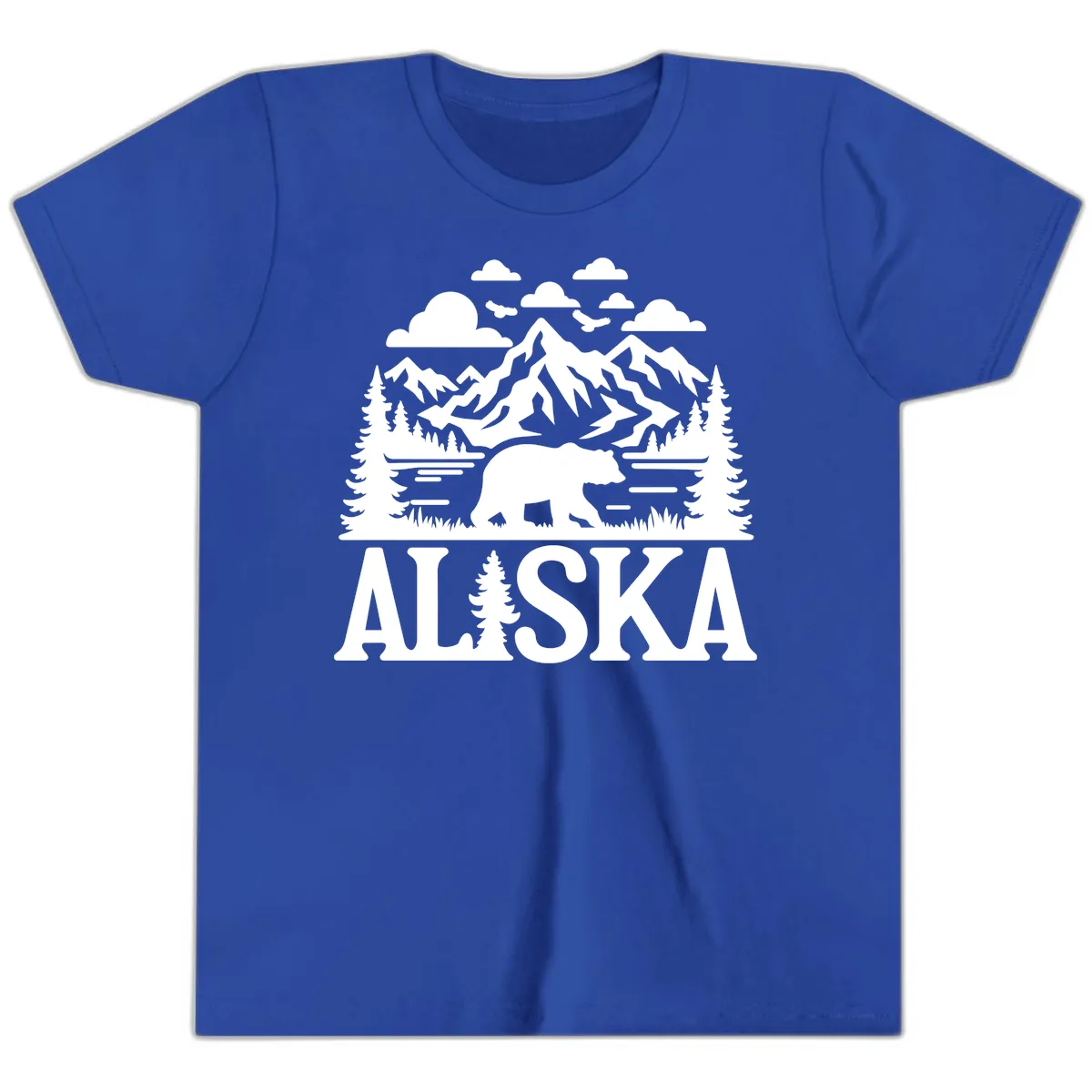 Alaska Bear Mountain Forest Landscape Youth T-Shirt in True Royal