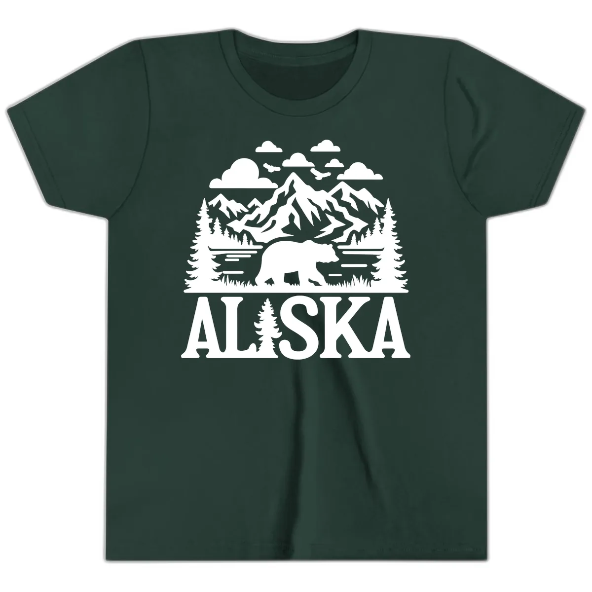 Alaska Bear Mountain Forest Landscape Youth T-Shirt in Forest