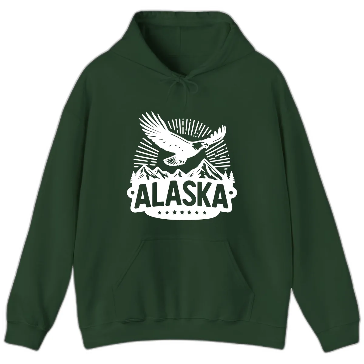 Alaska Soaring Eagle Mountain View Hoodie in Forest Green