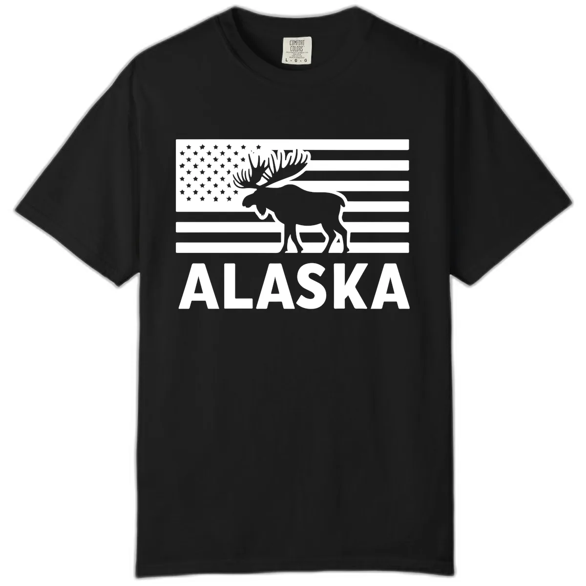 Alaskan Moose Silhouette American Flag Comfort Color in Black