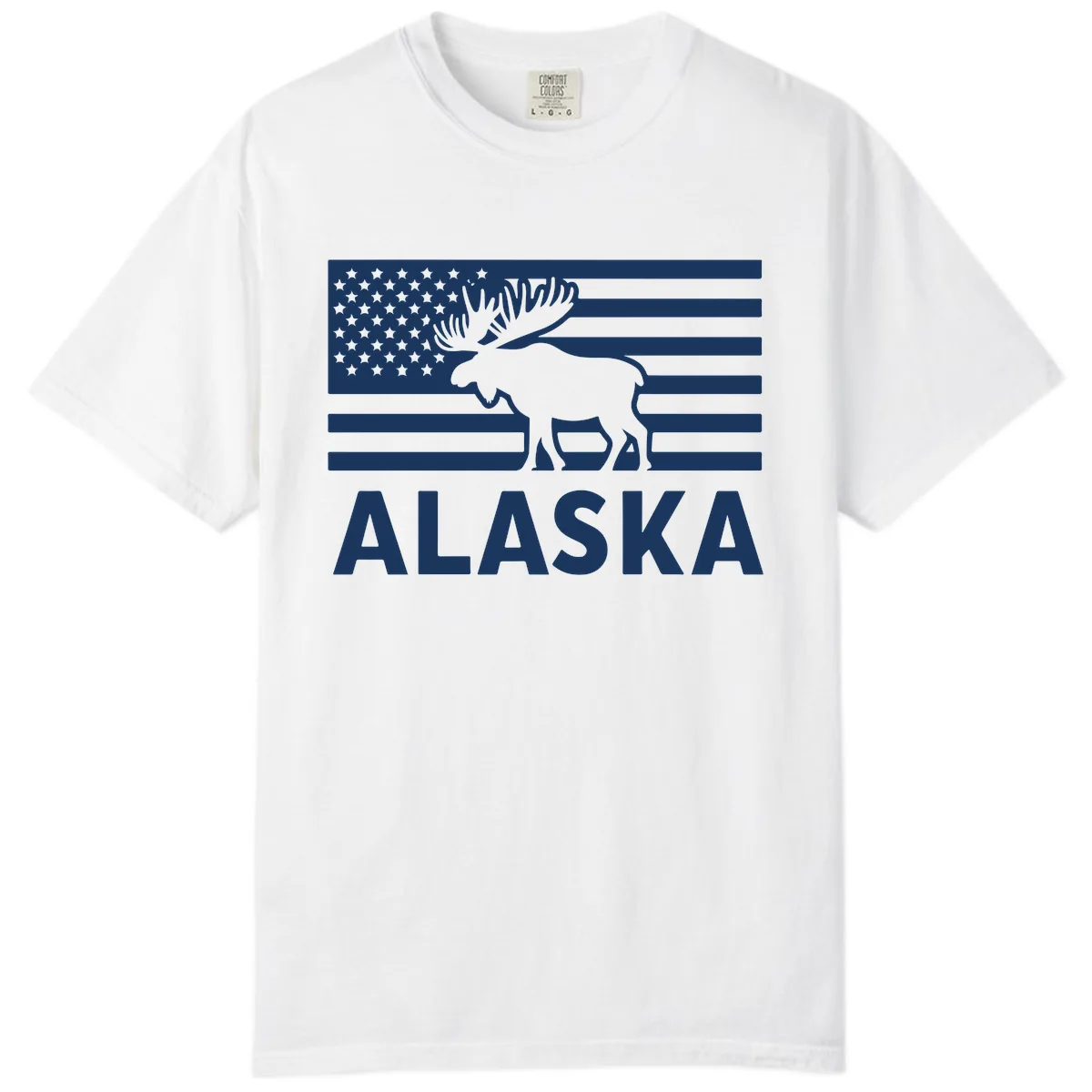 Alaskan Moose Silhouette American Flag Comfort Color in White