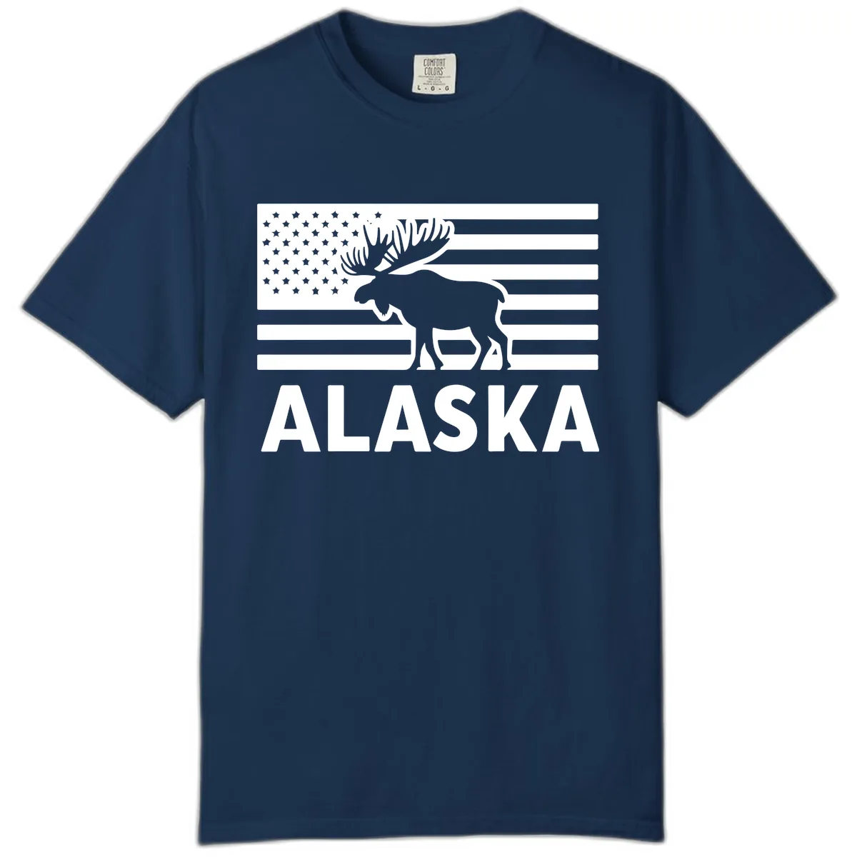 Alaskan Moose Silhouette American Flag Comfort Color in Navy