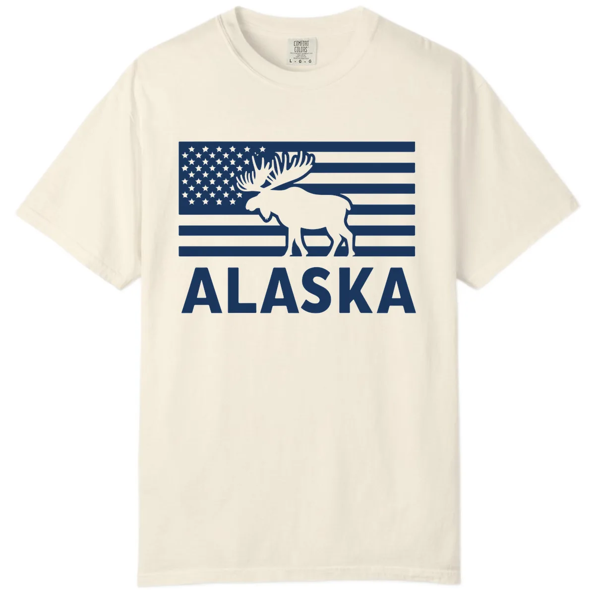 Alaskan Moose Silhouette American Flag Comfort Color in Ivory