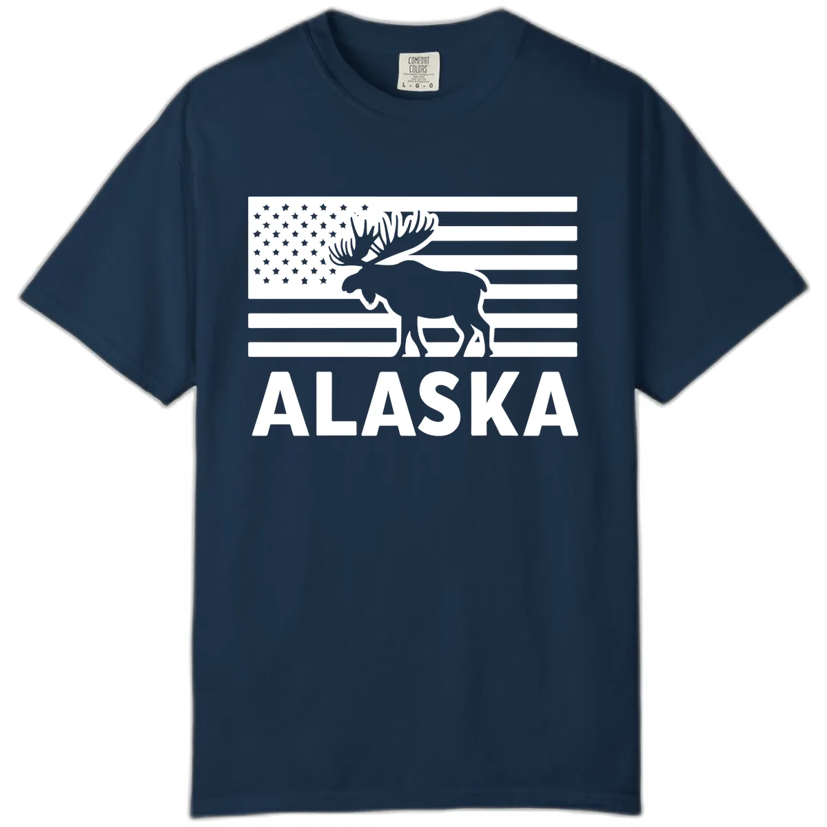Alaskan Moose Silhouette American Flag Comfort Color in True Navy