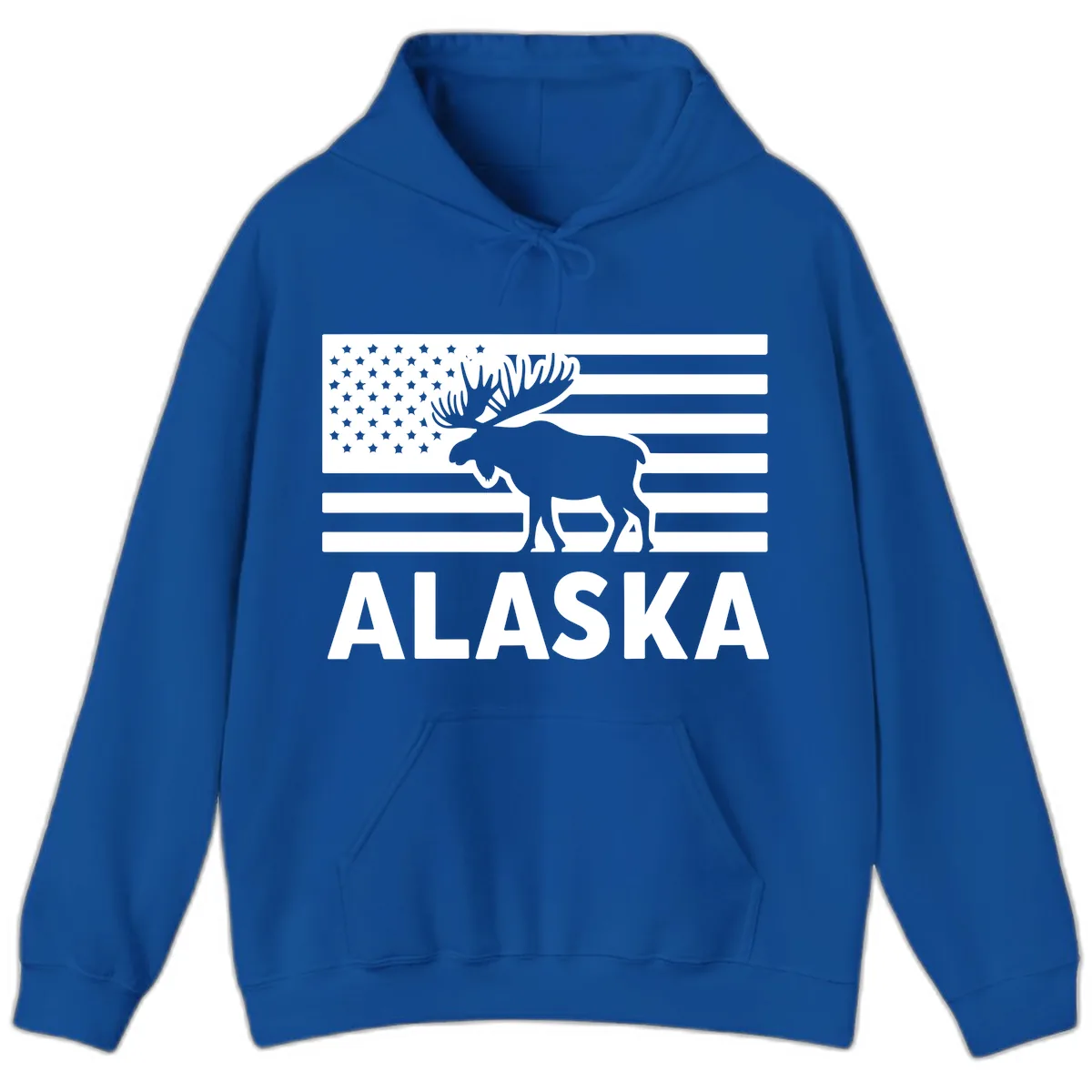 Alaskan Moose Silhouette American Flag Hoodie in Royal