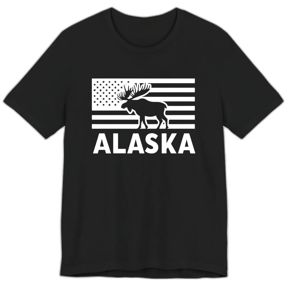 Alaskan Moose Silhouette American Flag Premium T-Shirt in Black
