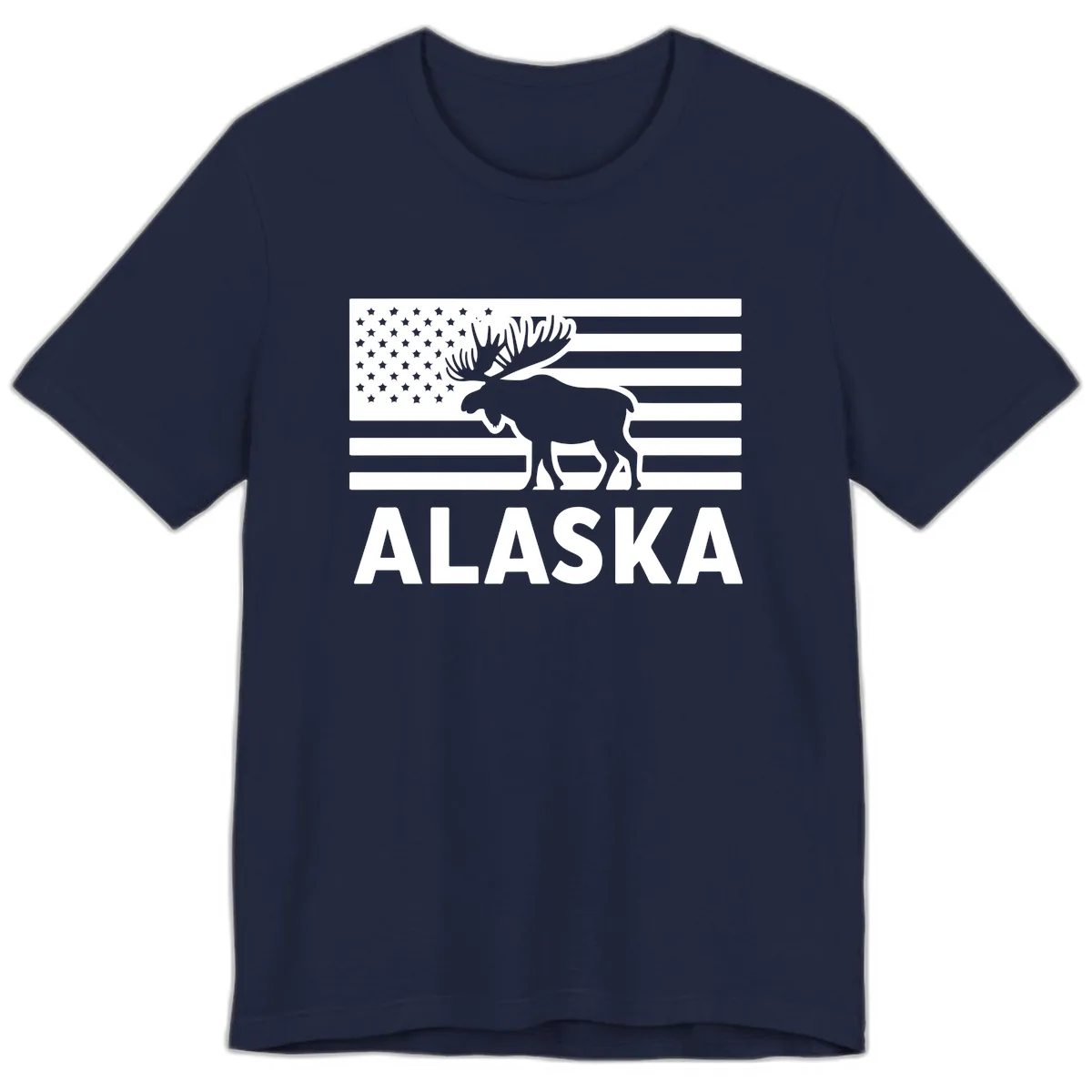 Alaskan Moose Silhouette American Flag Premium T-Shirt in Navy