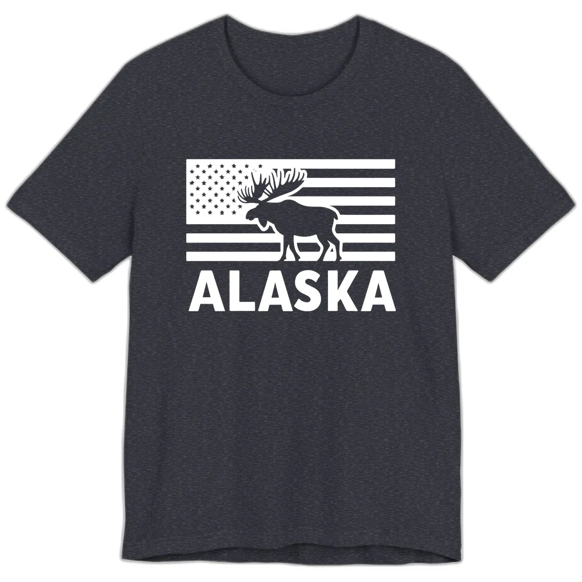 Alaskan Moose Silhouette American Flag Premium T-Shirt in Heather Navy