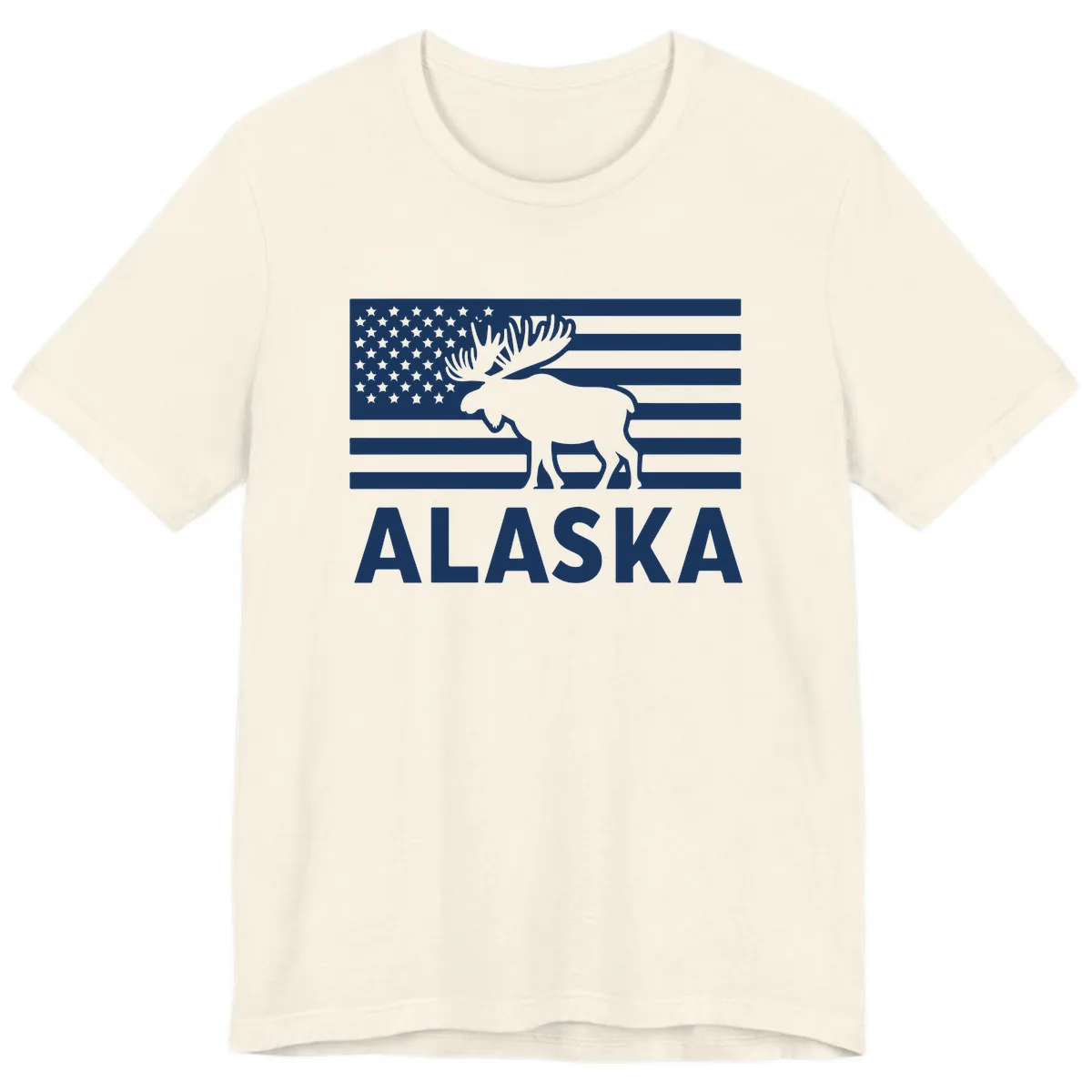 Alaskan Moose Silhouette American Flag Premium T-Shirt in Natural