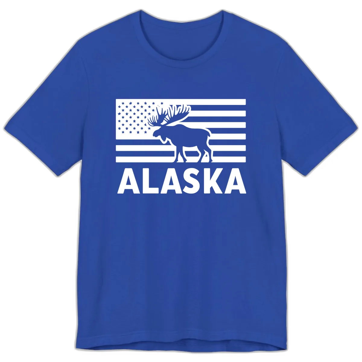 Alaskan Moose Silhouette American Flag Premium T-Shirt in True Royal