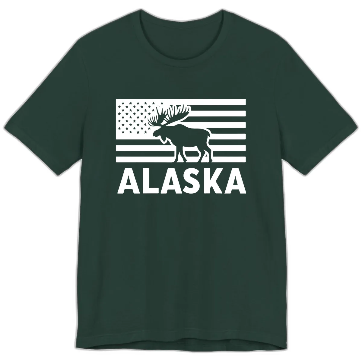Alaskan Moose Silhouette American Flag Premium T-Shirt in Forest