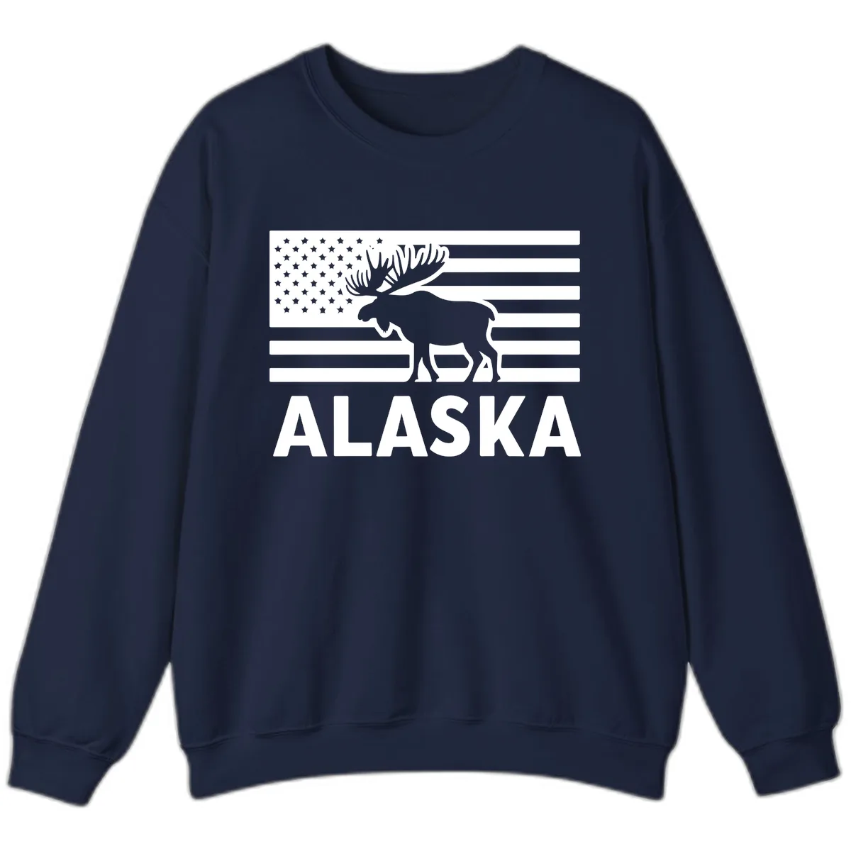 Alaskan Moose Silhouette American Flag Sweatshirt in Navy