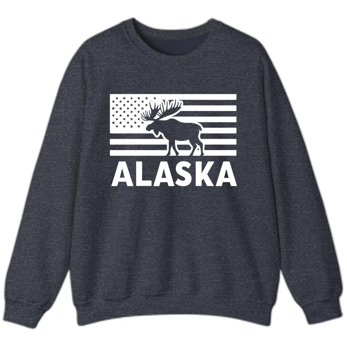 Alaskan Moose Silhouette American Flag Sweatshirt in Heather Sport Dark Navy