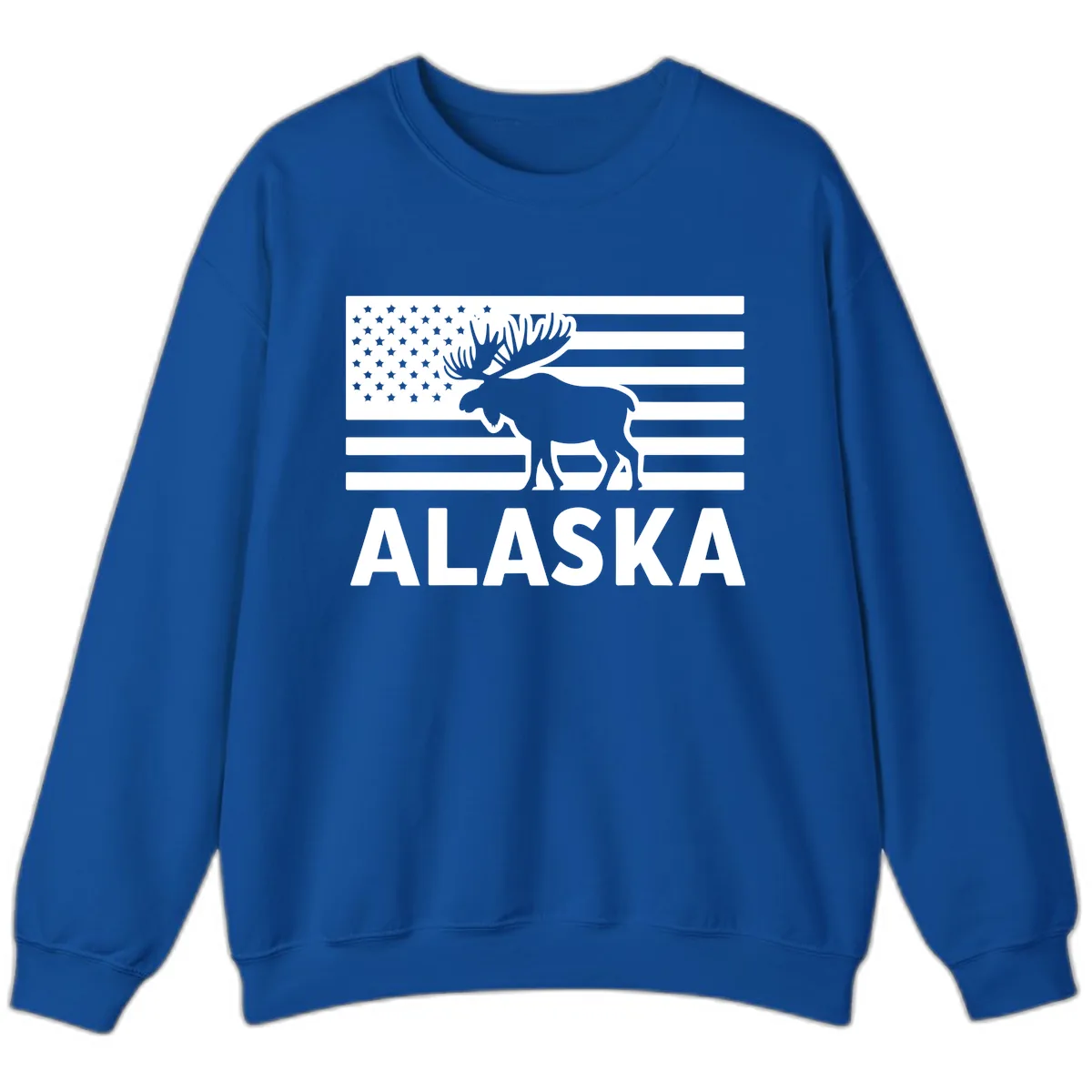 Alaskan Moose Silhouette American Flag Sweatshirt in Royal