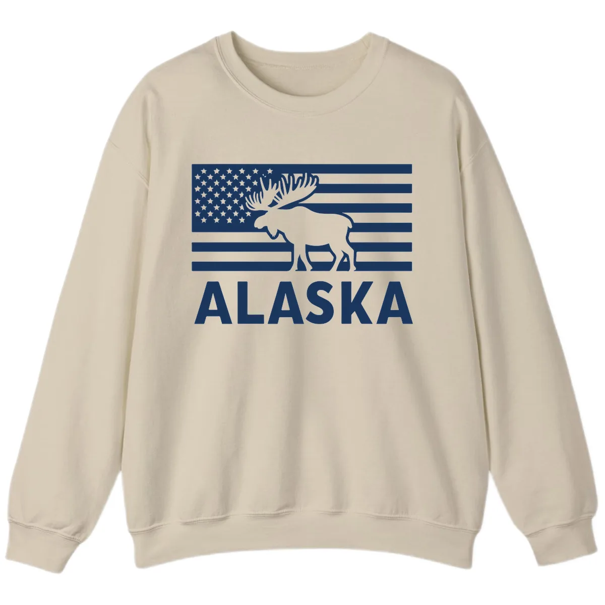 Alaskan Moose Silhouette American Flag Sweatshirt in Sand