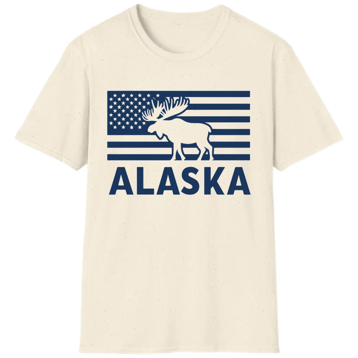 Alaskan Moose Silhouette American Flag T-Shirt in Natural