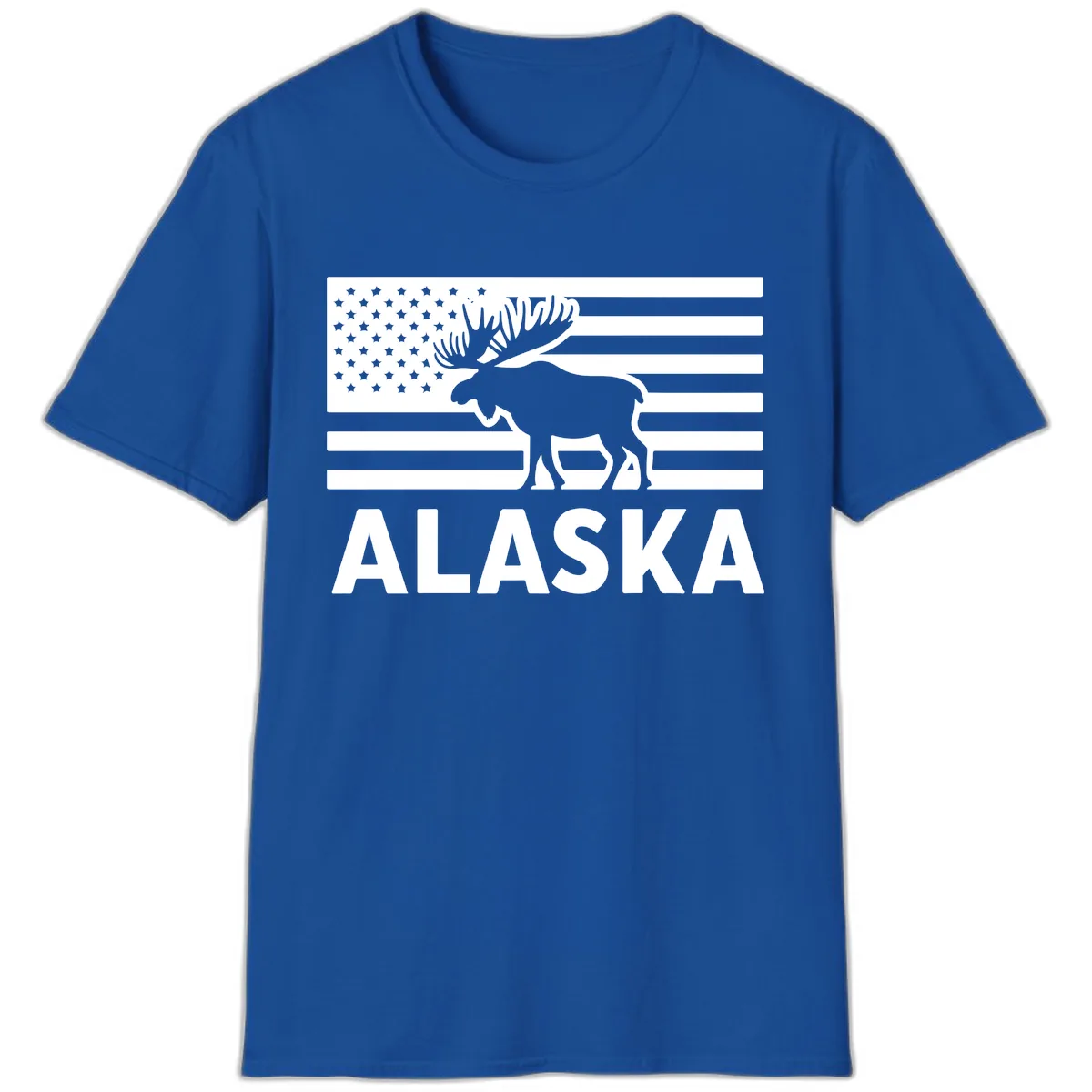 Alaskan Moose Silhouette American Flag T-Shirt in Royal