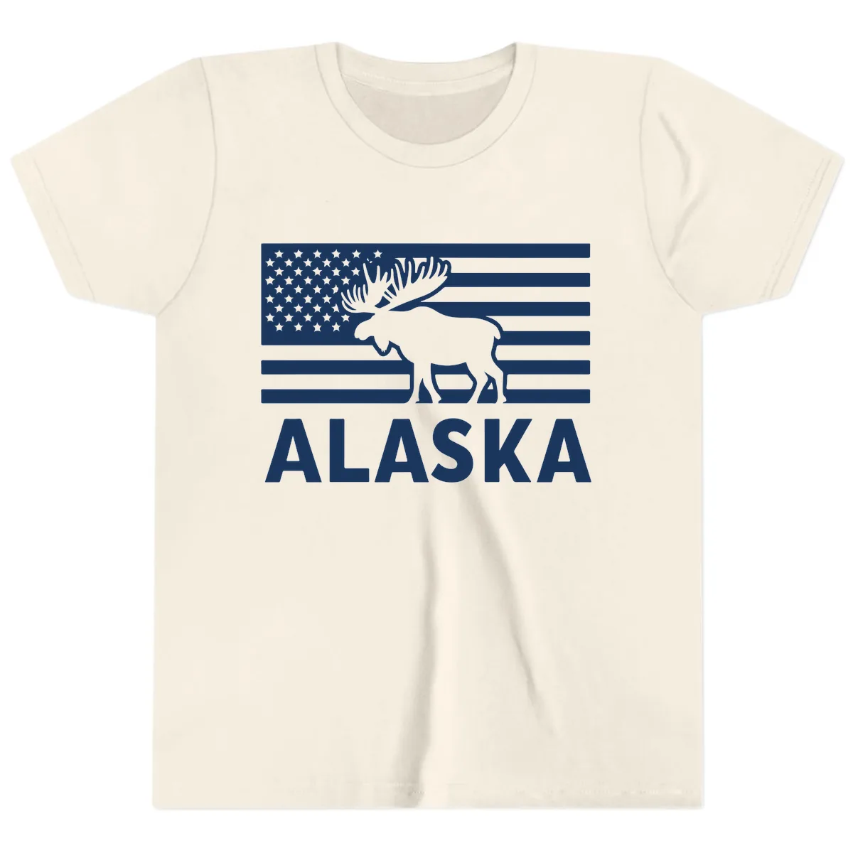 Alaskan Moose Silhouette American Flag Youth T-Shirt in Natural