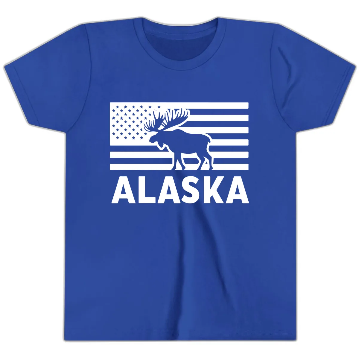Alaskan Moose Silhouette American Flag Youth T-Shirt in True Royal