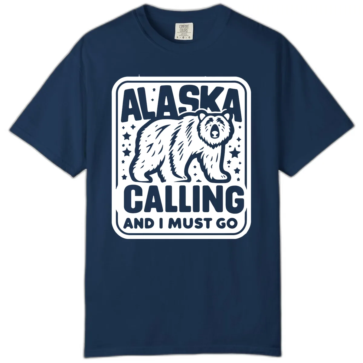 Alaska Calling Bear Adventure Badge Comfort Color in Navy