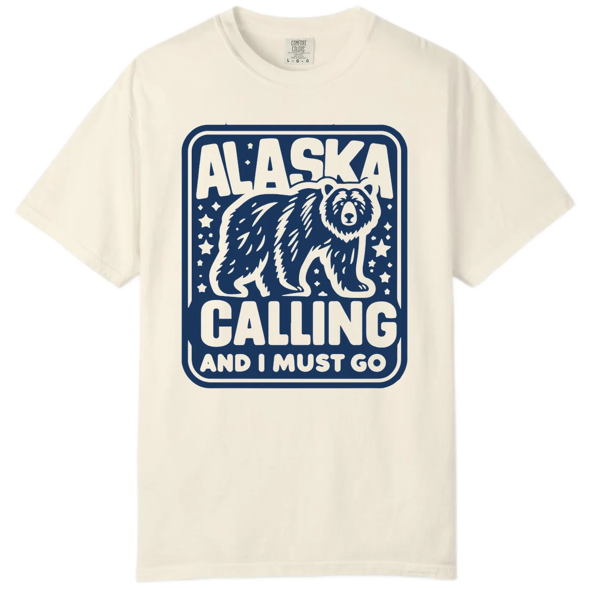 Alaska Calling Bear Adventure Badge Comfort Color in Ivory