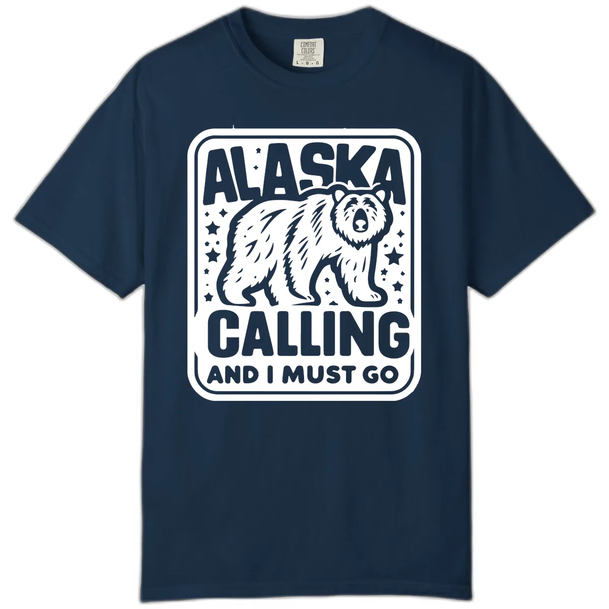 Alaska Calling Bear Adventure Badge Comfort Color in True Navy