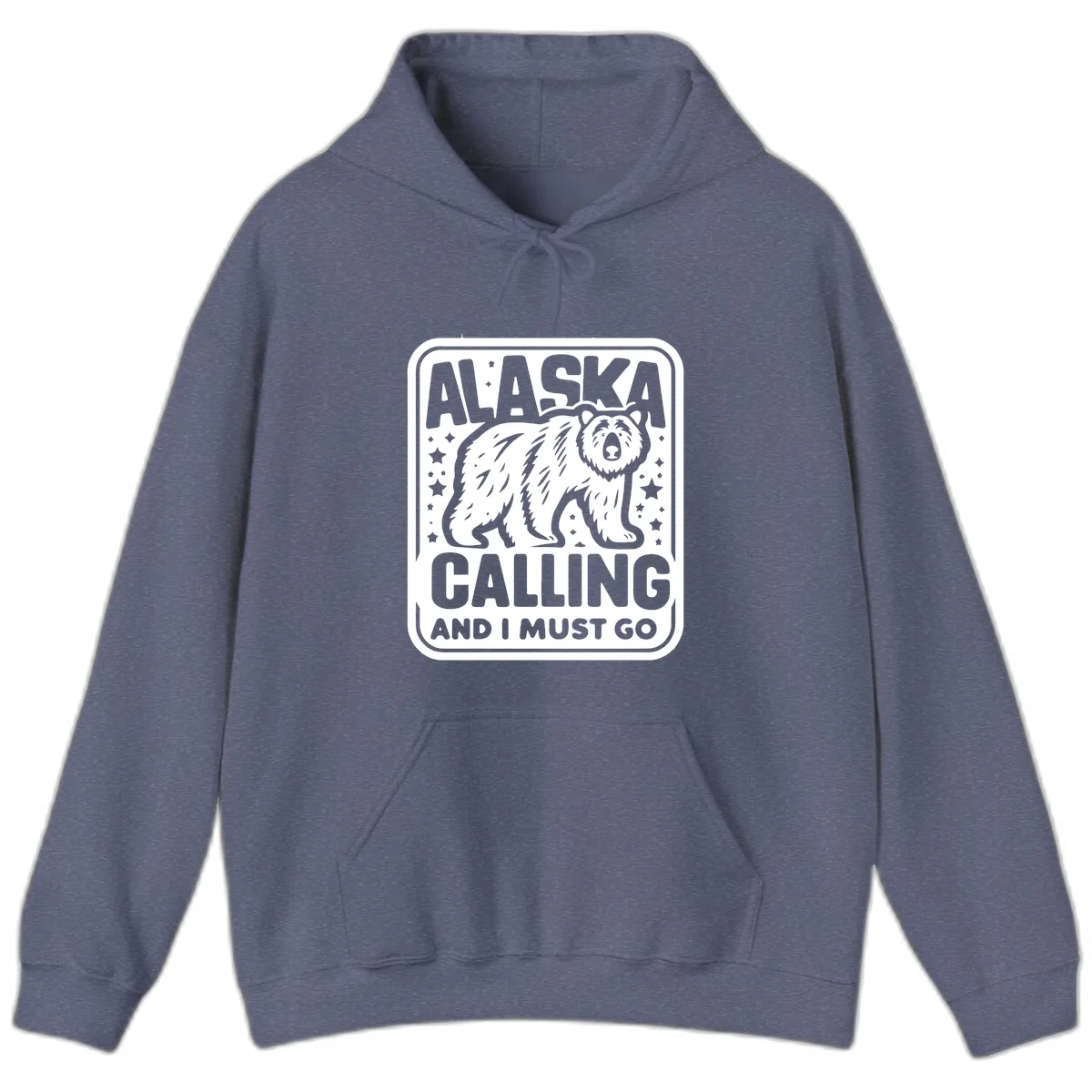 Alaska Calling Bear Adventure Badge Hoodie in Heather Navy