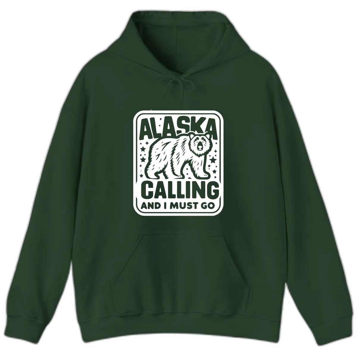 Alaska Calling Bear Adventure Badge Hoodie in Forest Green