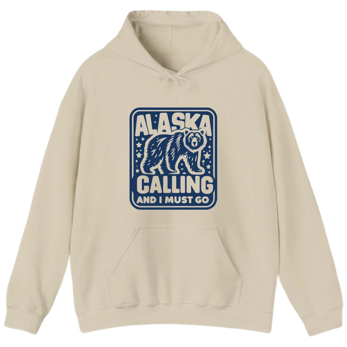 Alaska Calling Bear Adventure Badge Hoodie in Sand