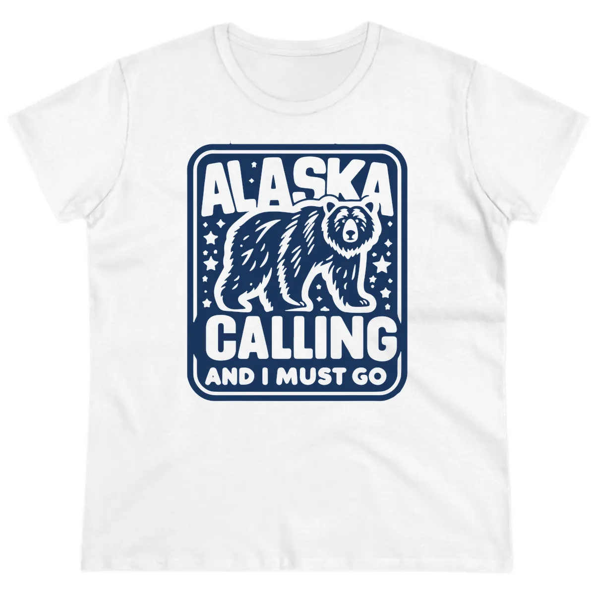 Alaska Calling Bear Adventure Badge Ladies Tee in White