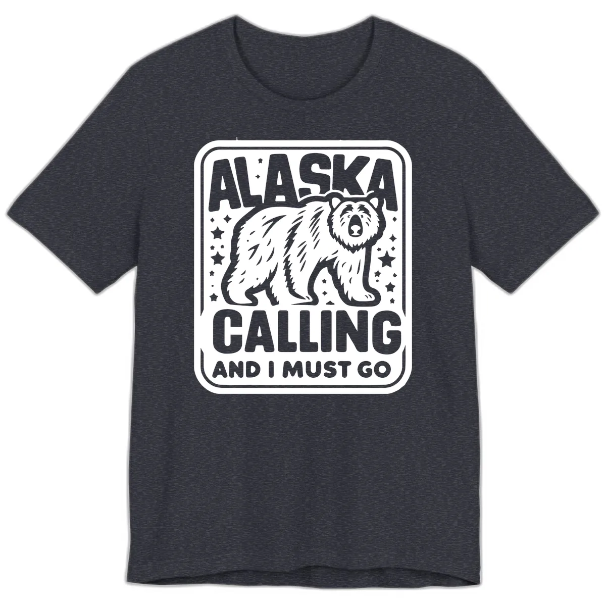 Alaska Calling Bear Adventure Badge Premium T-Shirt in Heather Navy