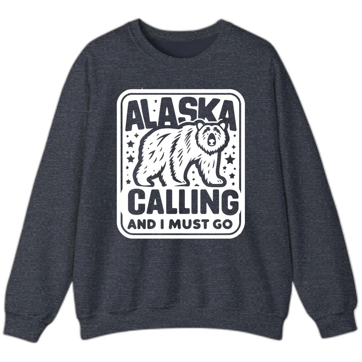 Alaska Calling Bear Adventure Badge Sweatshirt in Heather Sport Dark Navy