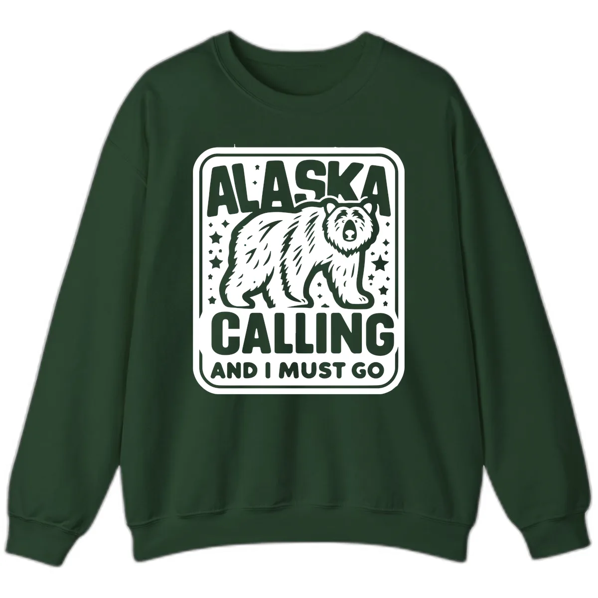 Alaska Calling Bear Adventure Badge Sweatshirt in Forest Green