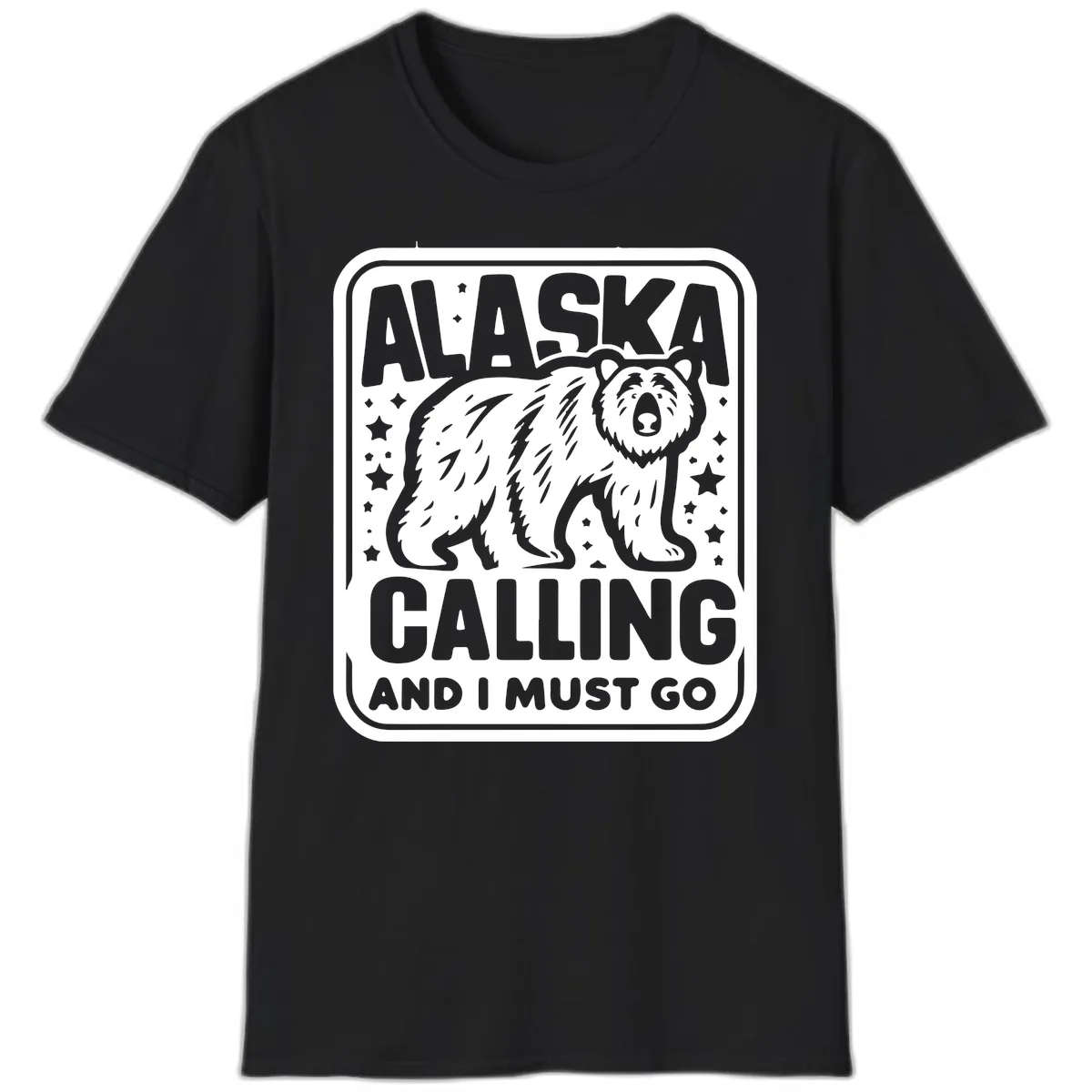Alaska Calling Bear Adventure Badge T-Shirt in Black