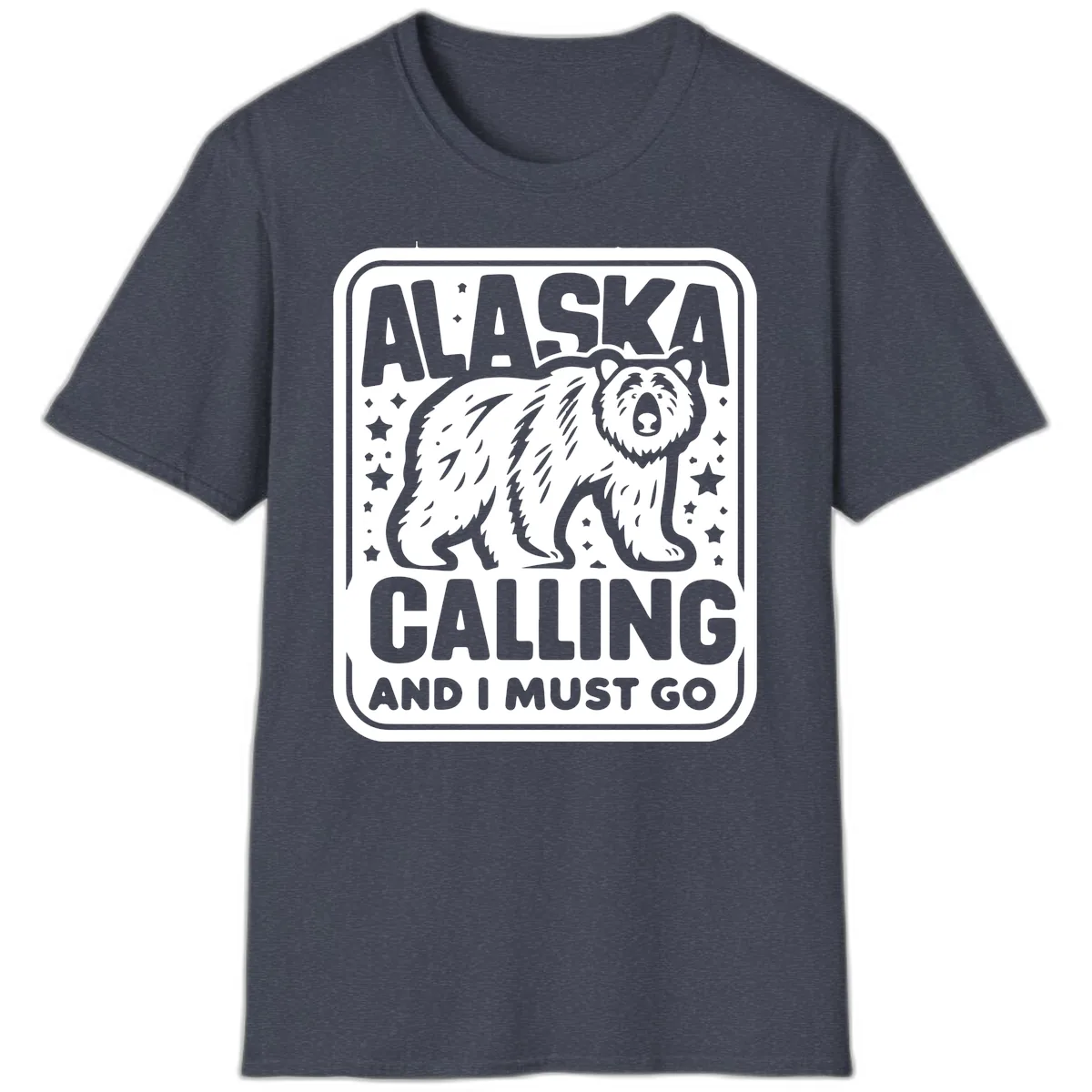 Alaska Calling Bear Adventure Badge T-Shirt in Heather Navy